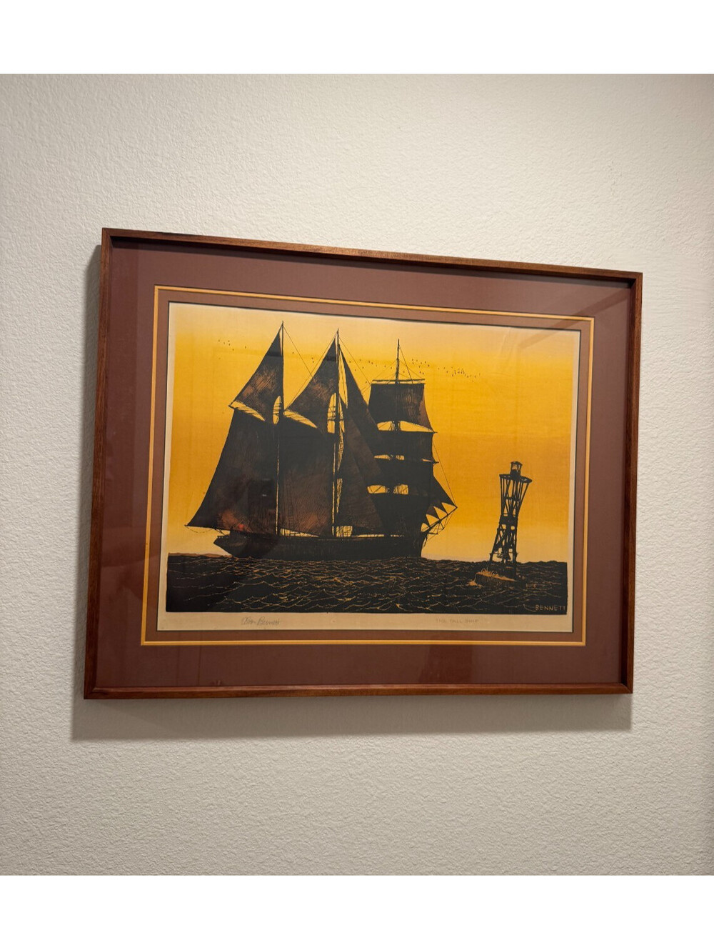 Elton Bennett The Tall Ship Signed Serigraph Framed Nautical Print Rare Original